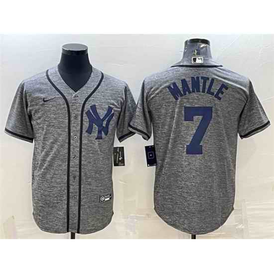Men New York Yankees #7 Mickey Mantle Grey Cool Base Stitched Jersey->new york yankees->MLB Jersey