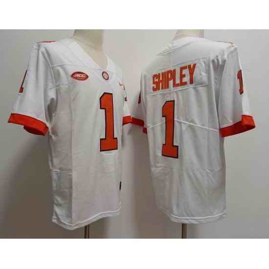 Men Clemson Tigers #1 Will Shipley College White Football Game Jersey->clemson tigers->NCAA Jersey