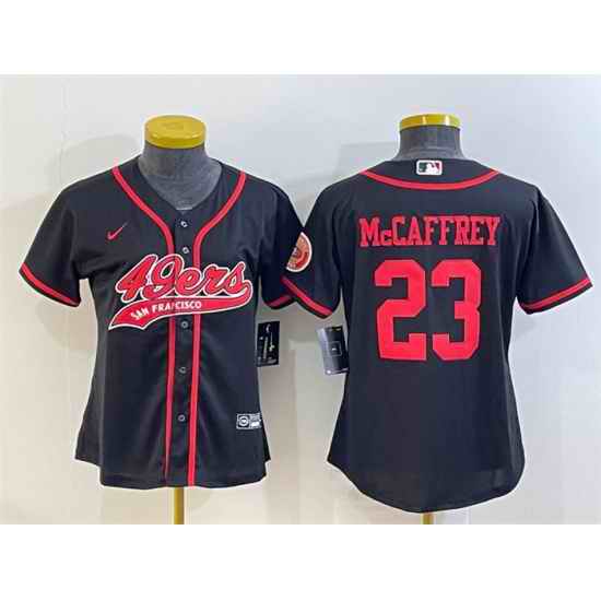 Women San Francisco 49ers #23 Christian McCaffrey Black With Patch Cool Base Stitched Baseball Jersey->women nfl jersey->Women Jersey