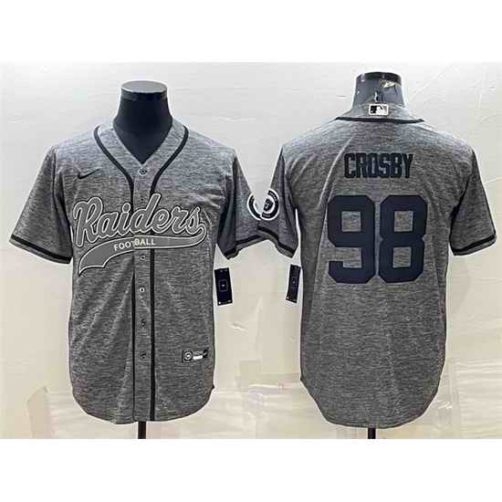 Men Las Vegas Raiders #98 Maxx Crosby Grey With Patch Cool Base Stitched Baseball Jersey->las vegas raiders->NFL Jersey
