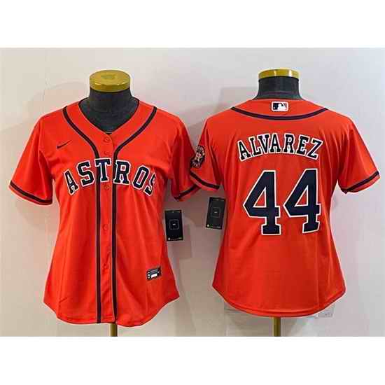 Women Houston Astros #44 Yordan Alvarez Orange With Patch Cool Base Stitched Baseball Jersey->women mlb jersey->Women Jersey