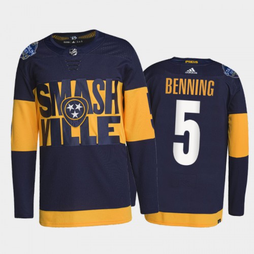 Adidas Nashville Predators #5 Matt Benning Men’s 2022 Stadium Series Authentic NHL Jersey – Navy Men’s->nashville predators->NHL Jersey