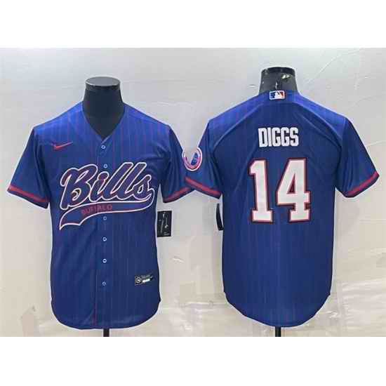 Men Buffalo Bills #14 Stefon Diggs Royal With Patch Cool Base Stitched Baseball Jersey