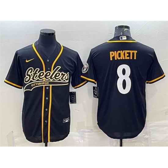 Men Pittsburgh Steelers #8 Kenny Pickett Black With Patch Cool Base Stitched Baseball Jersey->pittsburgh steelers->NFL Jersey