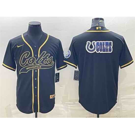 Men Indianapolis Colts Black Gold Team Big Logo With Patch Cool Base Stitched Baseball Jersey->indianapolis colts->NFL Jersey