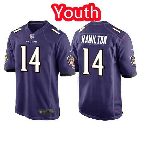 Youth Baltimore Ravens #14 Kyle Hamilton Purple Stitched Jersey->youth nfl jersey->Youth Jersey