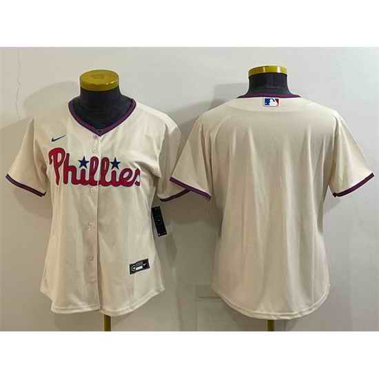 Women Philadelphia Phillies Blank Cream Cool Base Stitched Baseball Jersey->women mlb jersey->Women Jersey