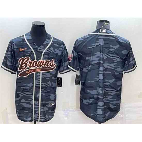Men Cleveland Browns Blank Grey Camo With Patch Cool Base Stitched Baseball Jersey->cleveland browns->NFL Jersey