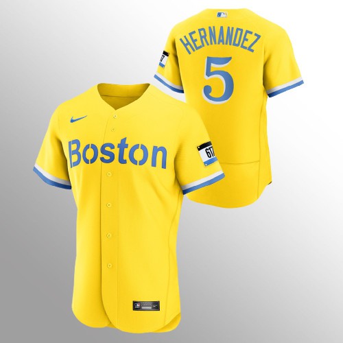 Boston Boston Red Sox #5 Enrique Hernandez Men’s Nike 2021 City Connect Gold Authentic MLB Jersey Men’s->boston red sox->MLB Jersey
