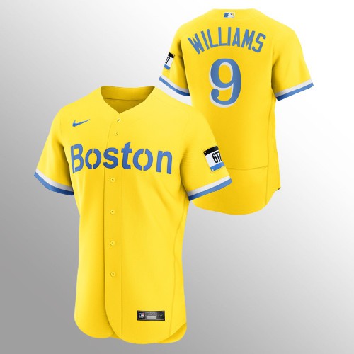 Boston Boston Red Sox #9 Ted Williams Men’s Nike 2021 City Connect Gold Authentic MLB Jersey Men’s->boston red sox->MLB Jersey
