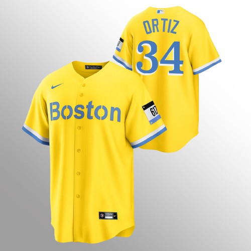 Boston Boston Red Sox #34 David Ortiz Men’s Nike 2021 City Connect Gold Fans Version MLB Jersey Men’s->women mlb jersey->Women Jersey