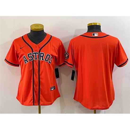Women Houston Astros Orange With Patch Cool Base Stitched Baseball Jersey->women mlb jersey->Women Jersey