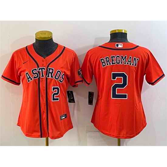 Women Houston Astros #2 Alex Bregman Orange With Patch Cool Base Stitched Baseball Jersey->women mlb jersey->Women Jersey