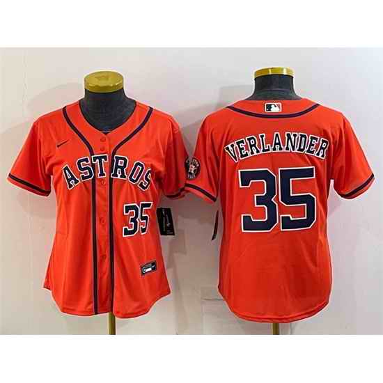 Women Houston Astros #35 Justin Verlander Orange With Patch Cool Base Stitched Baseball Jerseys->women mlb jersey->Women Jersey