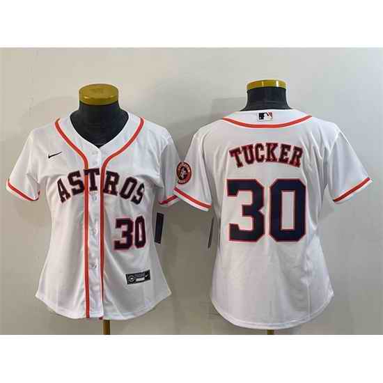 Women Houston Astros #30 Kyle Tucker White With Patch Cool Base Stitched Baseball Jerseys->women mlb jersey->Women Jersey