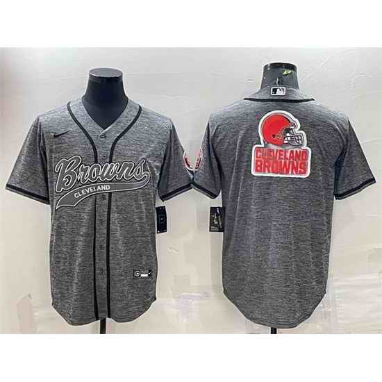 Men Cleveland Browns Grey Team Big Logo With Patch Cool Base Stitched Baseball Jersey->cleveland browns->NFL Jersey