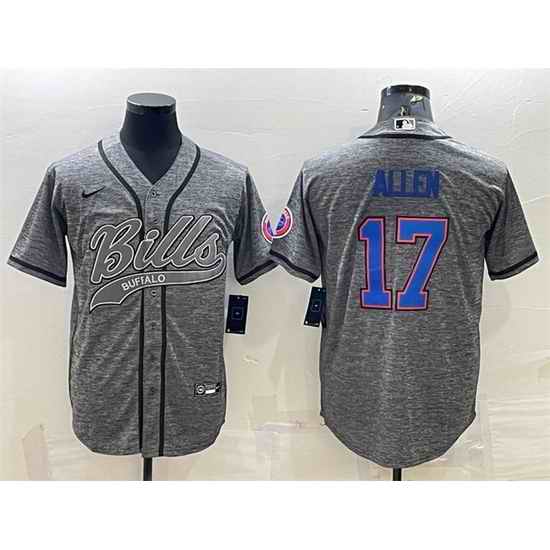 Men Buffalo Bills #17 Josh Allen Grey With Patch Cool Base Stitched Baseball Jersey->buffalo bills->NFL Jersey