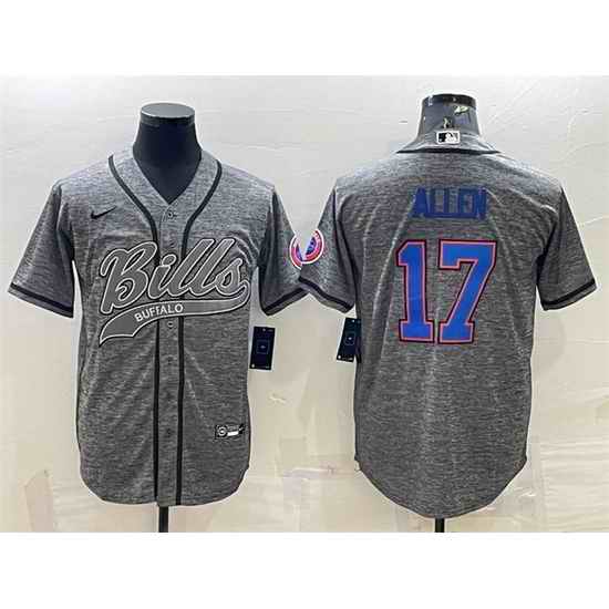 Men Buffalo Bills #17 Josh Allen Grey With Patch Cool Base Stitched Baseball Jersey