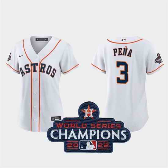 Women Houston Astros #3 Jeremy Pena White 2022 World Series Champions Stitched Baseball Jersey->women mlb jersey->Women Jersey
