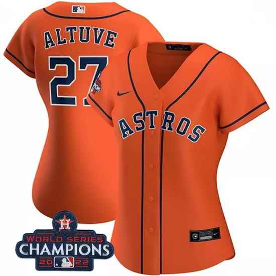 Women Houston Astros #27 Jose Altuve Orange 2022 World Series Champions Cool Base Stitched Baseball Jersey->women mlb jersey->Women Jersey