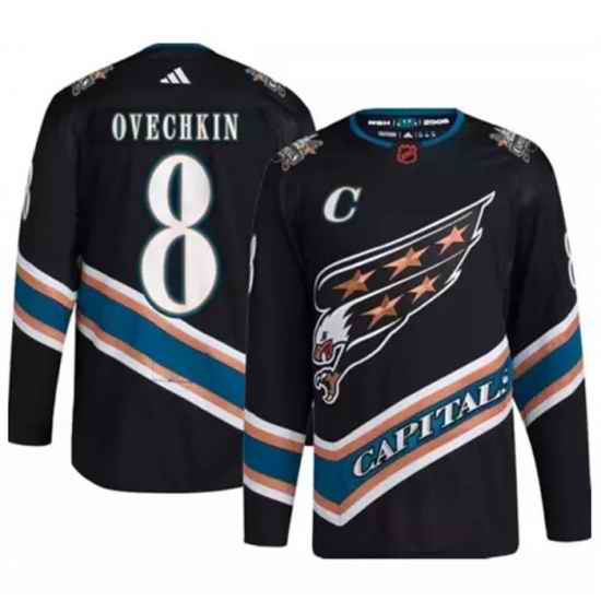 Men Washington Capitals #8 Alex Ovechkin Black 2022 23 Reverse Retro Stitched Jersey->washington capitals->NHL Jersey