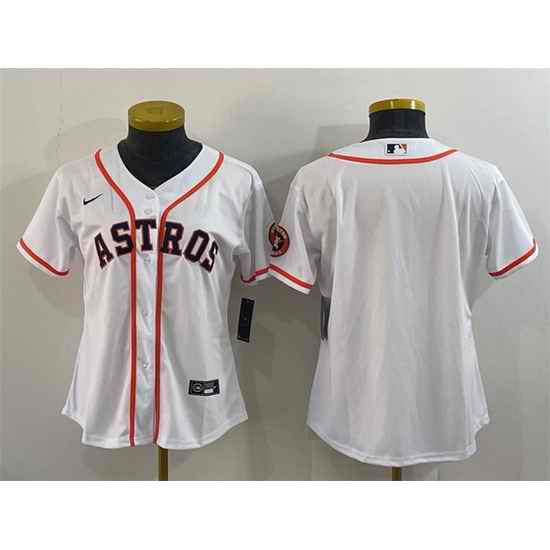 Women Houston Astros White With Patch Cool Base Stitched Baseball Jersey->women mlb jersey->Women Jersey