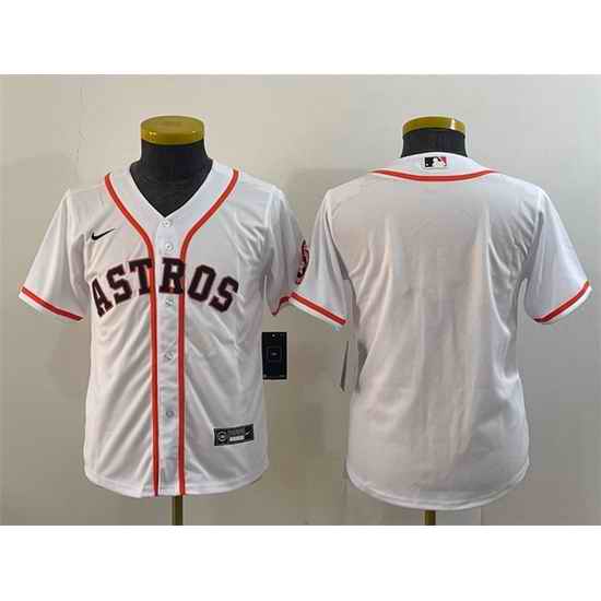 Youth Houston Astros Blank White With Patch Cool Base Stitched Jersey->youth mlb jersey->Youth Jersey