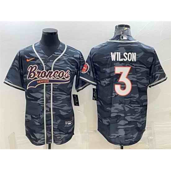 Men Denver Broncos #3 Russell Wilson Grey Camo With Patch Cool Base Stitched Baseball Jersey->denver broncos->NFL Jersey