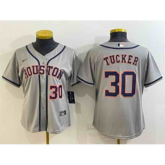 Women Houston Astros #30 Kyle Tucker Gray Cool Base Stitched Baseball Jersey->women mlb jersey->Women Jersey