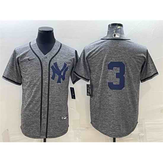 Men New York Yankees #3 Babe Ruth Grey Stitched Jersey->new york yankees->MLB Jersey