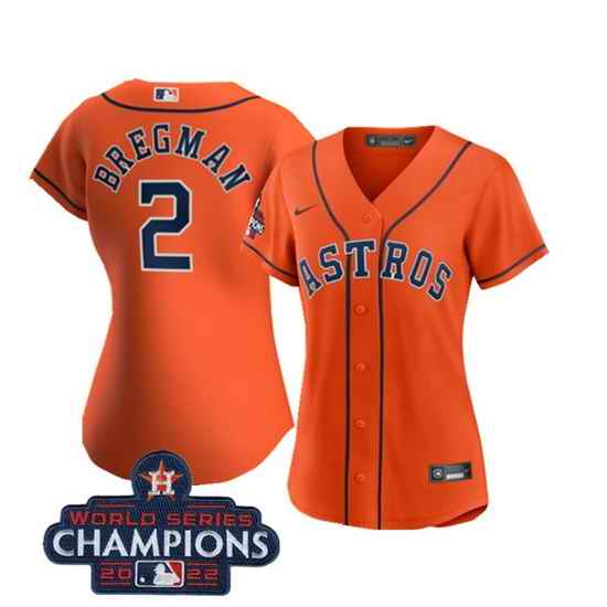 Women Houston Astros #2 Alex Bregman Orange 2022 World Series Champions Cool Base Stitched Baseball Jersey->women mlb jersey->Women Jersey