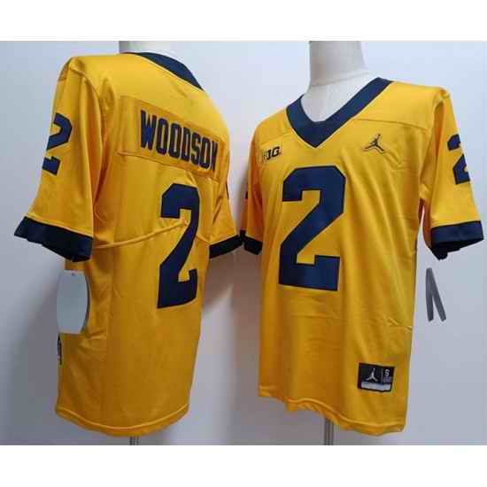 Men Michigan Wolverines #2 Charles Woodson Yellow Jordan Brand College Football Jersey->->NCAA Jersey