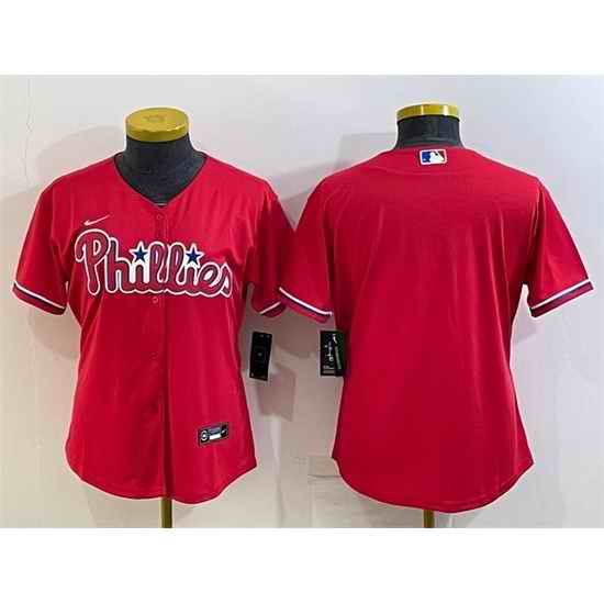 Women Philadelphia Phillies Blank Red Cool Base Stitched Baseball Jersey->women mlb jersey->Women Jersey