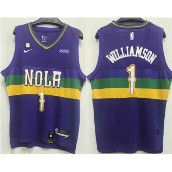 Men New Orleans Pelicans #1 Zion Williamson Purple With NO 6 Patch Stitched Basketball Jersey->new orleans pelicans->NBA Jersey