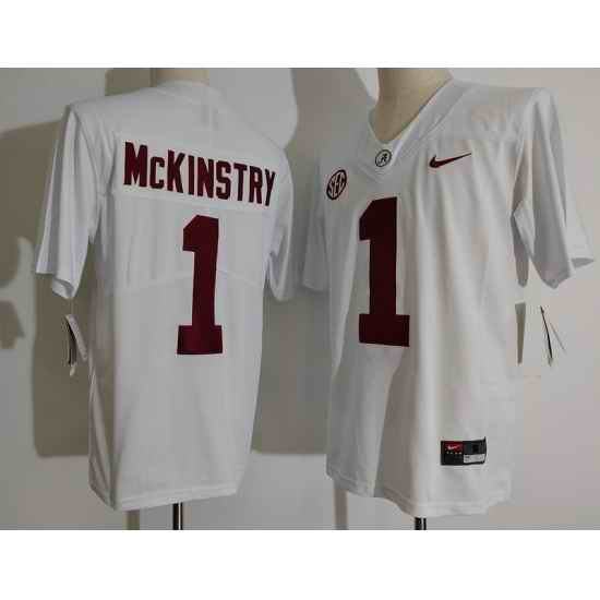 Men Alabama Crimson Tide #1 Ga'Quincy McKinstry White College Football Jersey->->NCAA Jersey