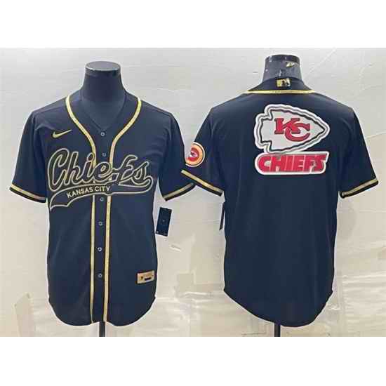 Men Kansas City Chiefs Black Gold Team Big Logo With Patch Cool Base Stitched Baseball Jersey->kansas city chiefs->NFL Jersey