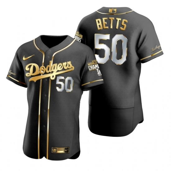 Youth Los Angeles Dodgers #50 Mookie Betts Black 2020 World Series Champions Gold Edition Jersey->youth mlb jersey->Youth Jersey