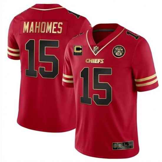 Men Kansas City Chiefs #15 Patrick Mahomes Red Gold With C Patch Stitched Football Jersey->san francisco 49ers->NFL Jersey