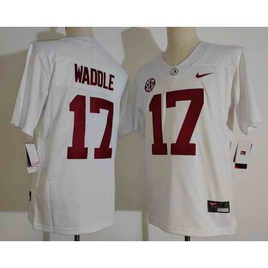 Men Alabama Crimson Tide #17 Jaylen Waddle White College Football Jersey->alabama crimson tide->NCAA Jersey
