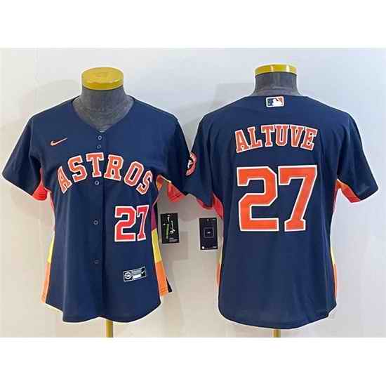 Women Houston Astros #27 Jose Altuve Navy With Patch Cool Base Stitched Baseball Jersey 1->women mlb jersey->Women Jersey