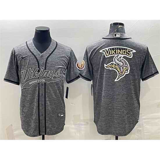 Men Minnesota Vikings Grey Team Big Logo With Patch Cool Base Stitched Baseball Jersey->minnesota vikings->NFL Jersey