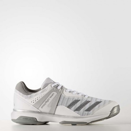 Womens White/Metallic Silver Adidas Crazyflight Team Volleyball Shoes 208UVLWD->Adidas Women->Sneakers