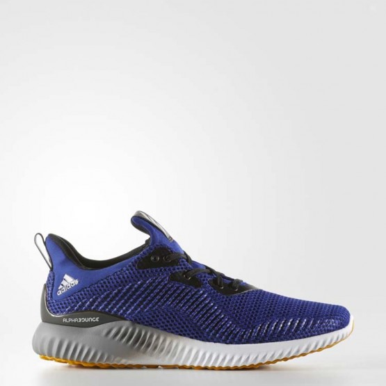 Mens Mystery Ink/Core Black/Yellow Adidas Alphabounce Running Shoes 422LAGKR->Adidas Men->Sneakers