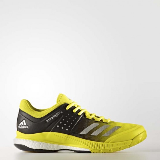 Womens Bright Yellow/Metallic Silver/Black Adidas Crazyflight X Volleyball Shoes 981MKPUL->Adidas Women->Sneakers